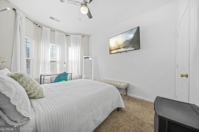 bedroom with carpet floors and ceiling fan