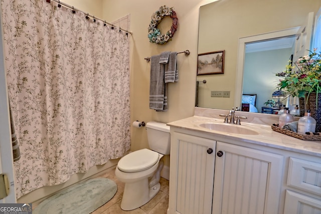 4431 Furman Gribble Rd, Young Harris, GA 30582 - full bathroom with toilet, tile patterned floors, vanity, and a shower with shower curtain