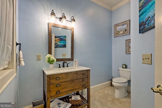 4431 Furman Gribble Rd, Young Harris, GA 30582 - bathroom with ornamental molding, toilet, tile patterned flooring, vanity, and baseboards