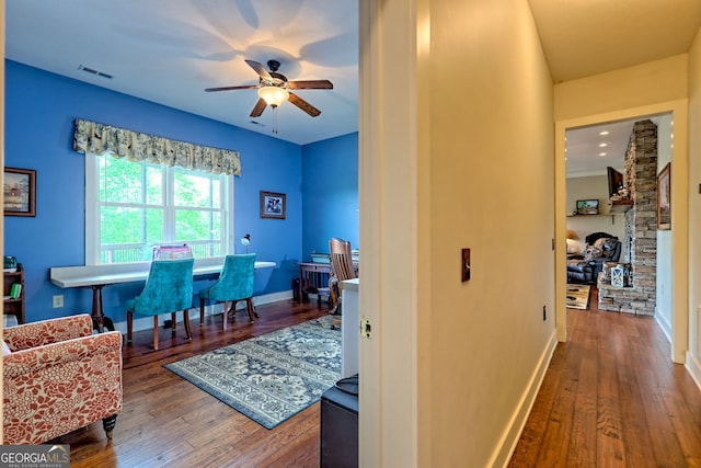 4431 Furman Gribble Rd, Young Harris, GA 30582 - office with hardwood / wood-style flooring, ceiling fan, baseboards, and recessed lighting