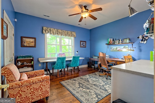 4431 Furman Gribble Rd, Young Harris, GA 30582 - office space featuring ceiling fan, hardwood / wood-style floors, and baseboards
