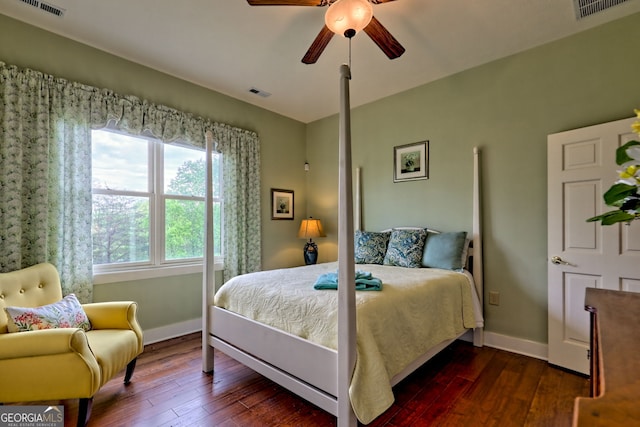 4431 Furman Gribble Rd, Young Harris, GA 30582 - bedroom with baseboards, dark wood-type flooring, and a ceiling fan