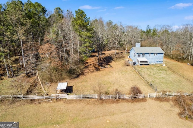 aerial view featuring a rural view