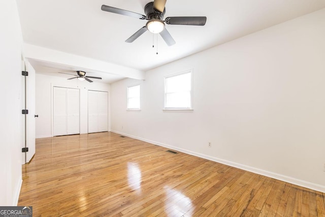 interior space featuring ceiling fan and light hardwood / wood-style flooring