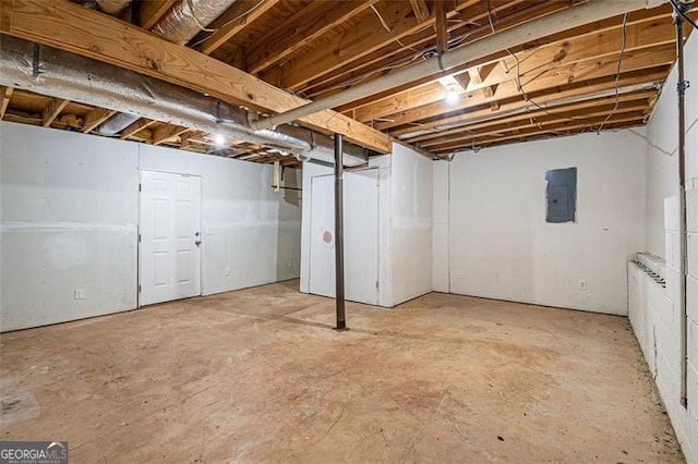 basement with electric panel