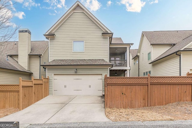 exterior space with a garage