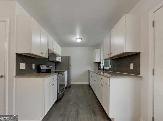 kitchen with white cabinetry, sink, decorative backsplash, and appliances with stainless steel finishes