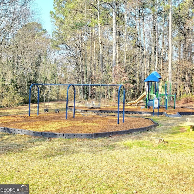 view of play area featuring a yard