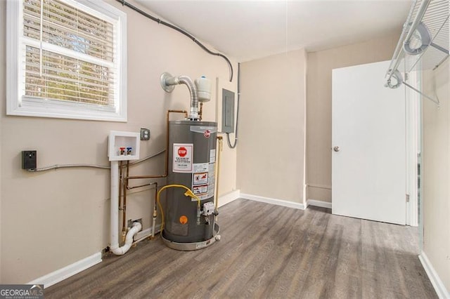 utility room featuring electric panel and water heater