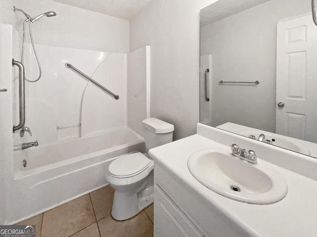 full bathroom featuring tile patterned flooring, shower / bath combination, vanity, and toilet