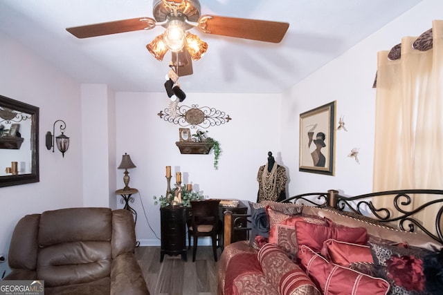 bedroom featuring ceiling fan and light wood-type flooring