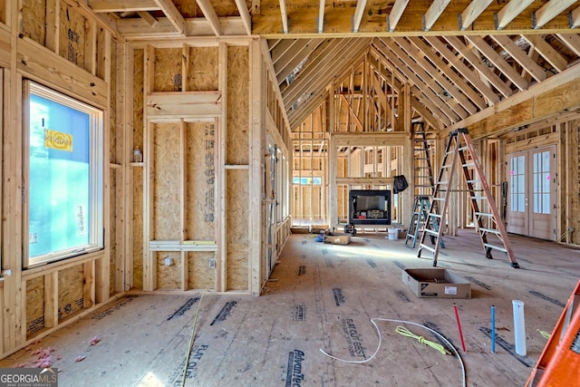 misc room featuring vaulted ceiling and french doors