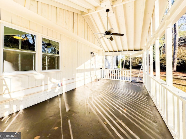 exterior space with ceiling fan and covered porch