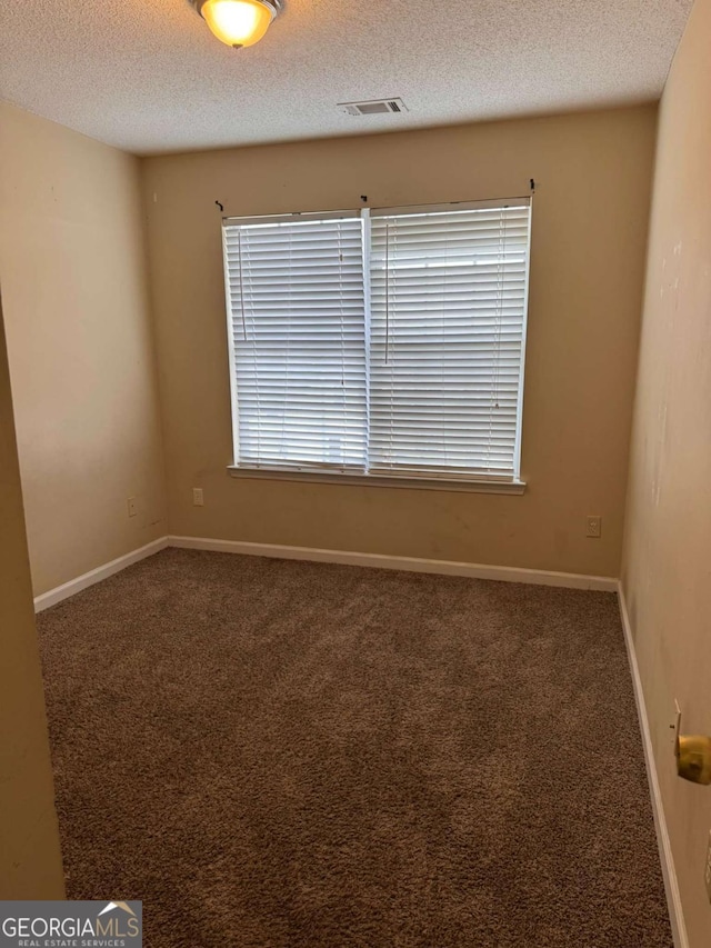 empty room with carpet flooring and a textured ceiling