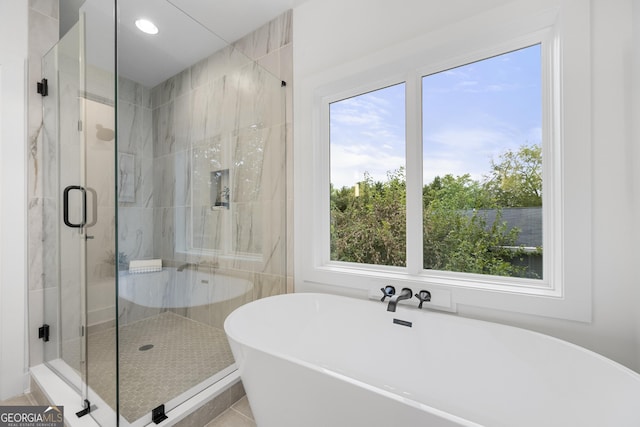 bathroom with plus walk in shower