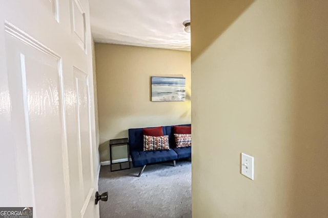 hallway with carpet floors