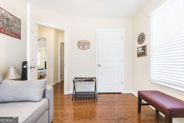 interior space with dark hardwood / wood-style floors and a wealth of natural light