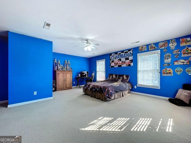 bedroom with carpet floors and ceiling fan