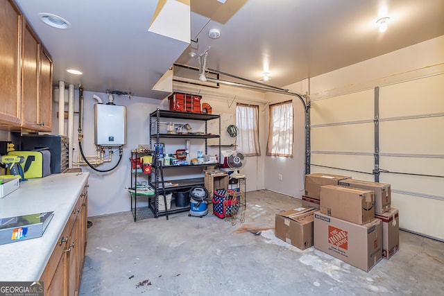 garage featuring water heater