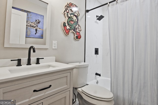 full bathroom featuring vanity, toilet, and shower / tub combo