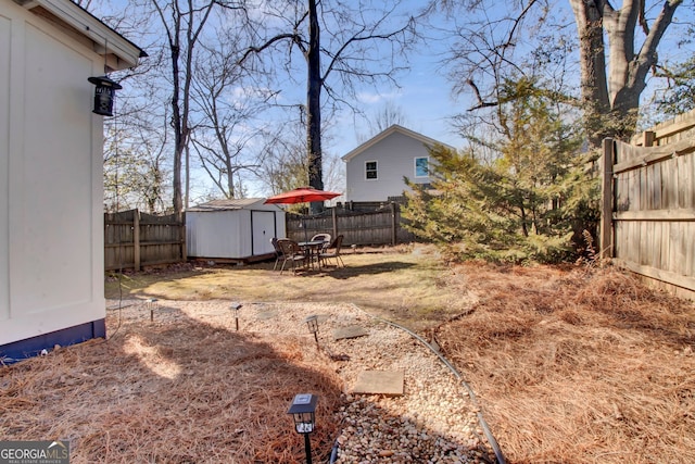 view of yard featuring a shed