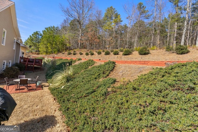 view of yard with a wooden deck