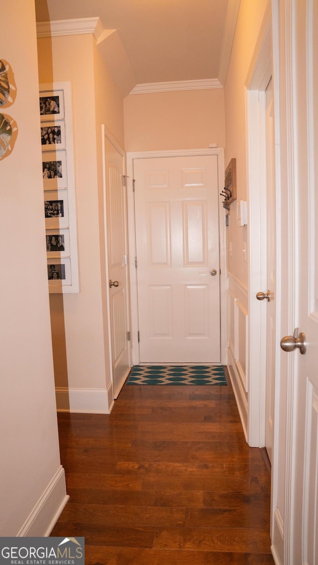1320 Newbridge Cir, Buford, GA 30519 - hall with crown molding and dark wood-type flooring