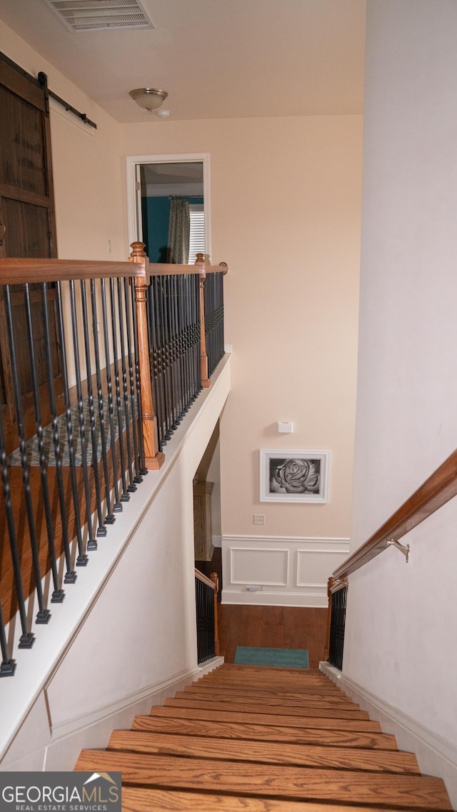 1320 Newbridge Cir, Buford, GA 30519 - stairway featuring a barn door