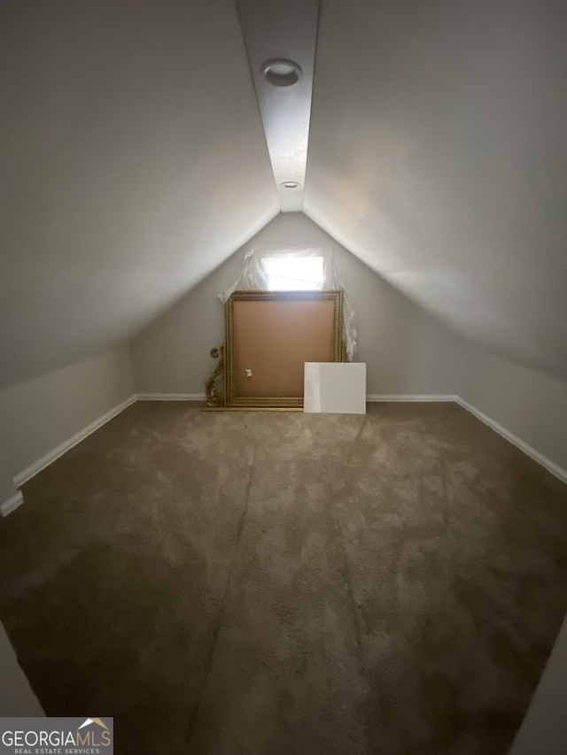 additional living space with lofted ceiling and carpet floors