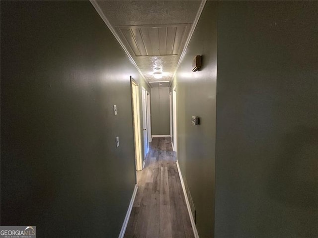 corridor with wood-type flooring