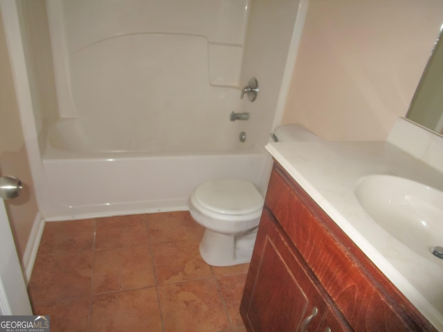 full bathroom featuring tile patterned flooring, vanity, tub / shower combination, and toilet