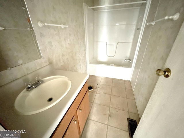 bathroom featuring shower / bath combination, vanity, and tile patterned floors