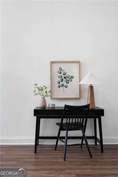 office area with dark hardwood / wood-style floors