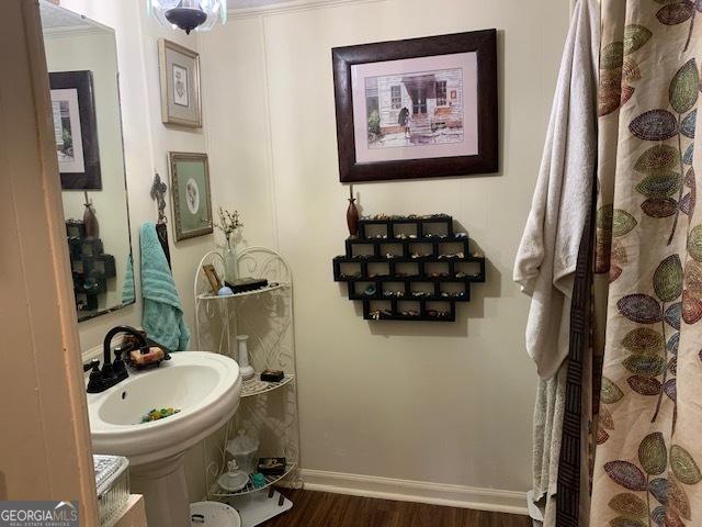 bathroom featuring hardwood / wood-style flooring and sink