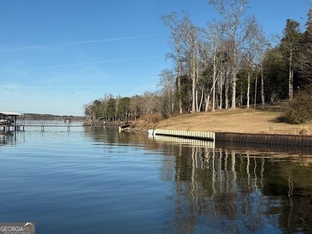 view of dock with a water view