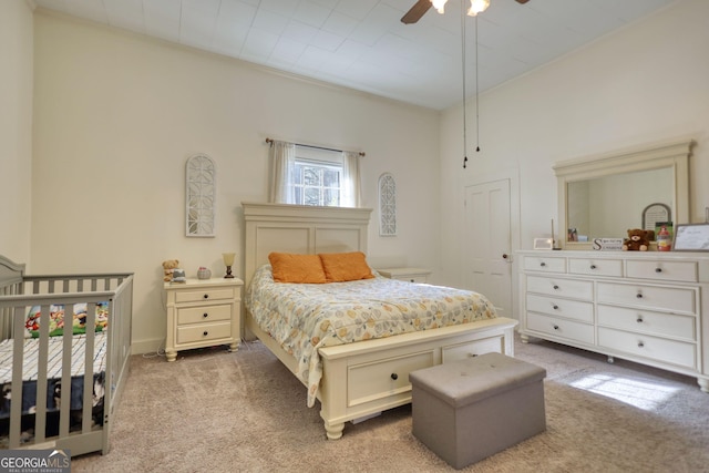 bedroom with carpet floors and ceiling fan