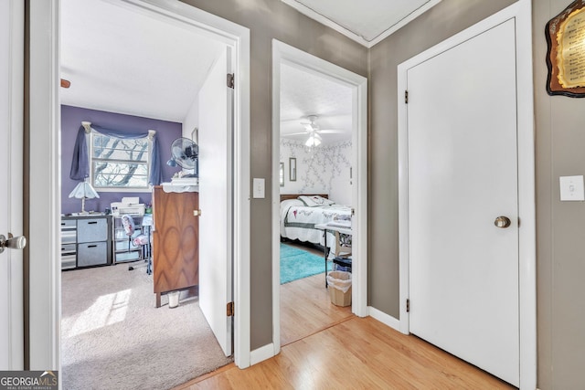 hallway with light hardwood / wood-style floors