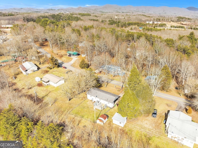 drone / aerial view featuring a mountain view