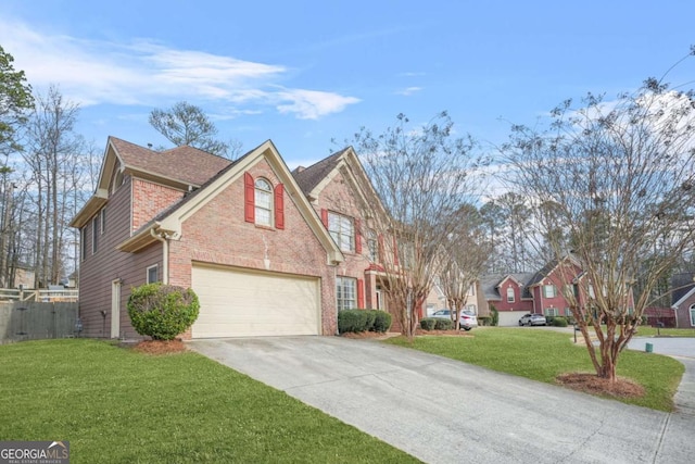 front facade with a garage and a front lawn