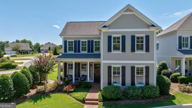 view of front of home featuring a front yard and covered porch