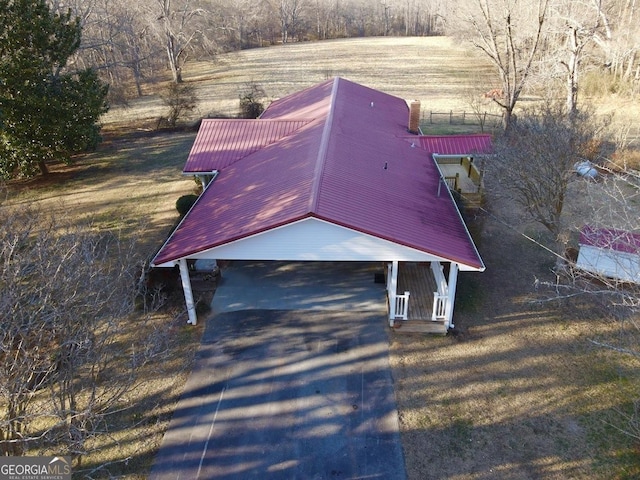 aerial view featuring a rural view