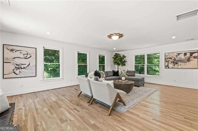 living room with light hardwood / wood-style flooring