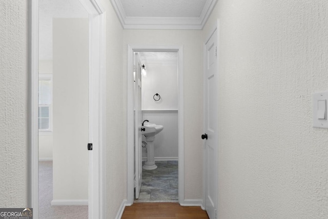 hall featuring crown molding and wood-type flooring