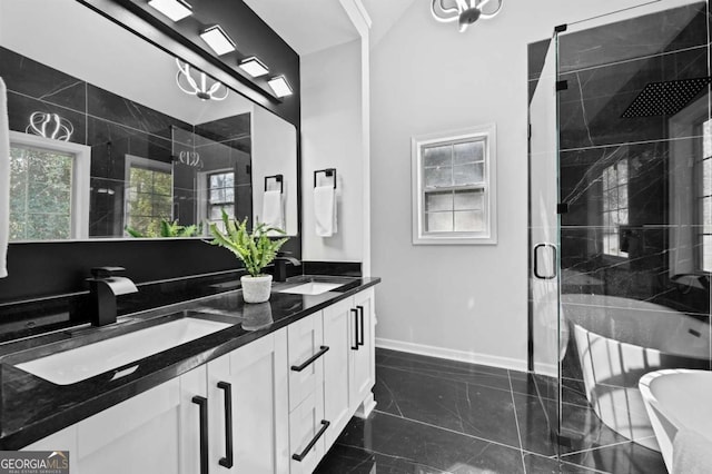 bathroom with vanity and walk in shower