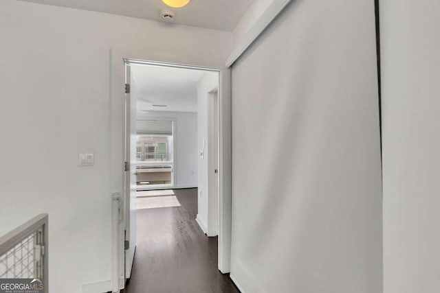 hallway with dark wood-type flooring