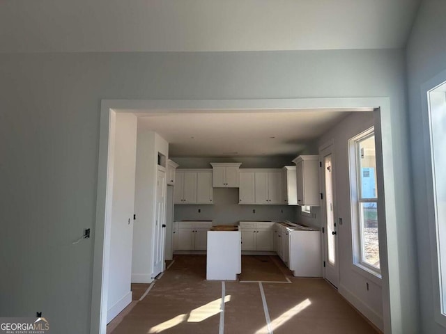 kitchen with white cabinets