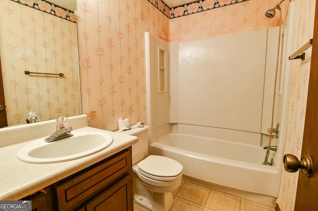 full bathroom with vanity, toilet, and shower / bathing tub combination