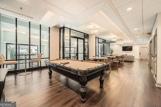 playroom with hardwood / wood-style floors and pool table