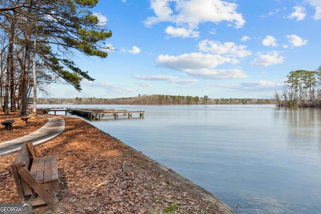 view of dock featuring a water view