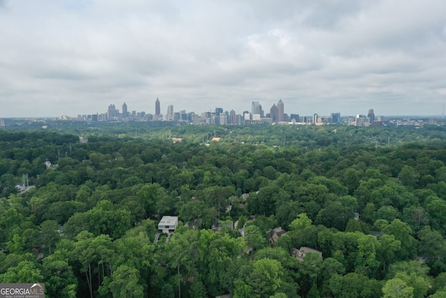 birds eye view of property featuring a view of city and a view of trees